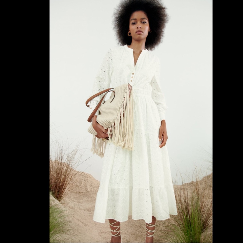 ZARA embroidered White Lace Dress - Picture 3 of 7